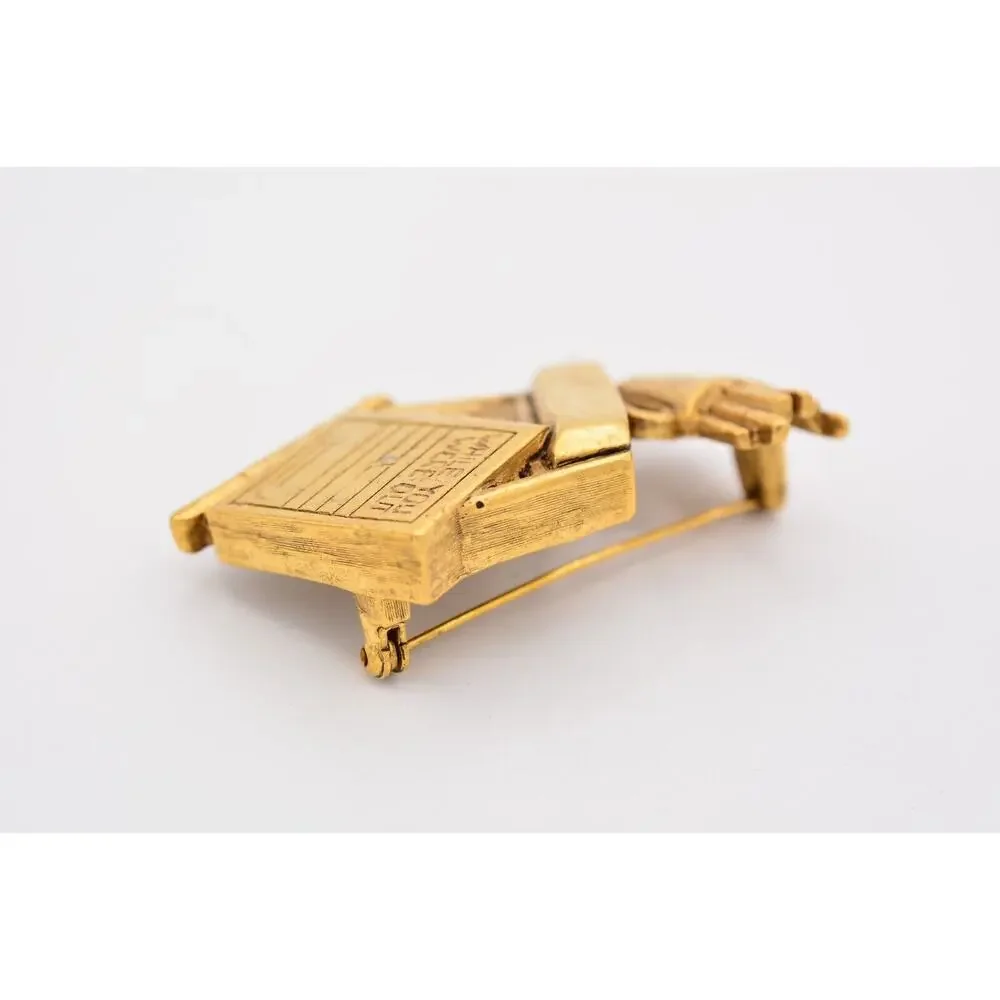 Danecraft Vintage Work Desk Pin Brooch Office Antiqued Gold Heavy Signed BinA15